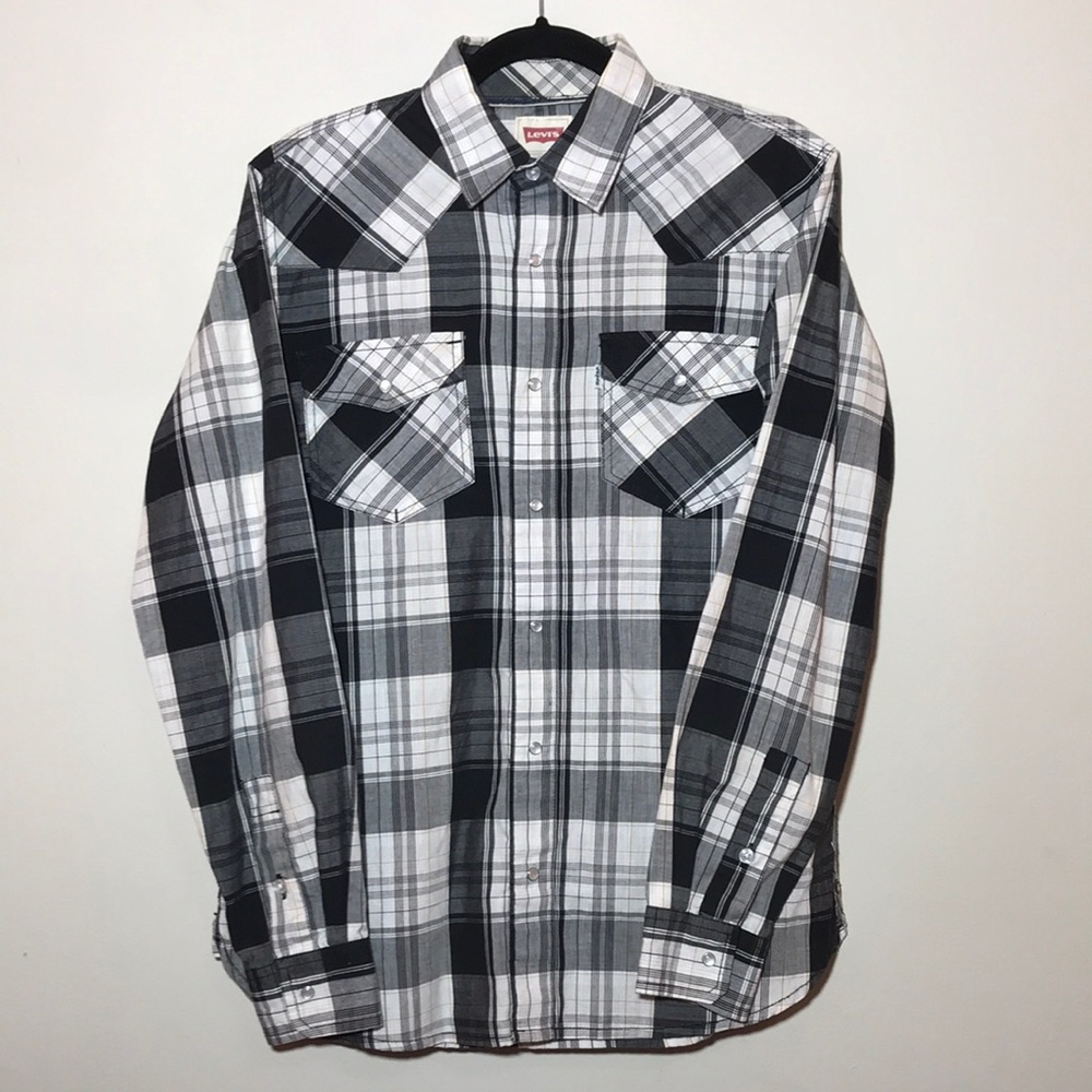 Levi's Men's Black and White Plaid Shirt